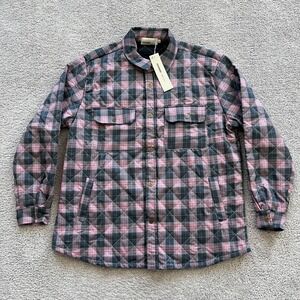 TEAMSESH Born From Shade Quilted Shirt Jacket Mens XL Gray Pink Plaid Flannel